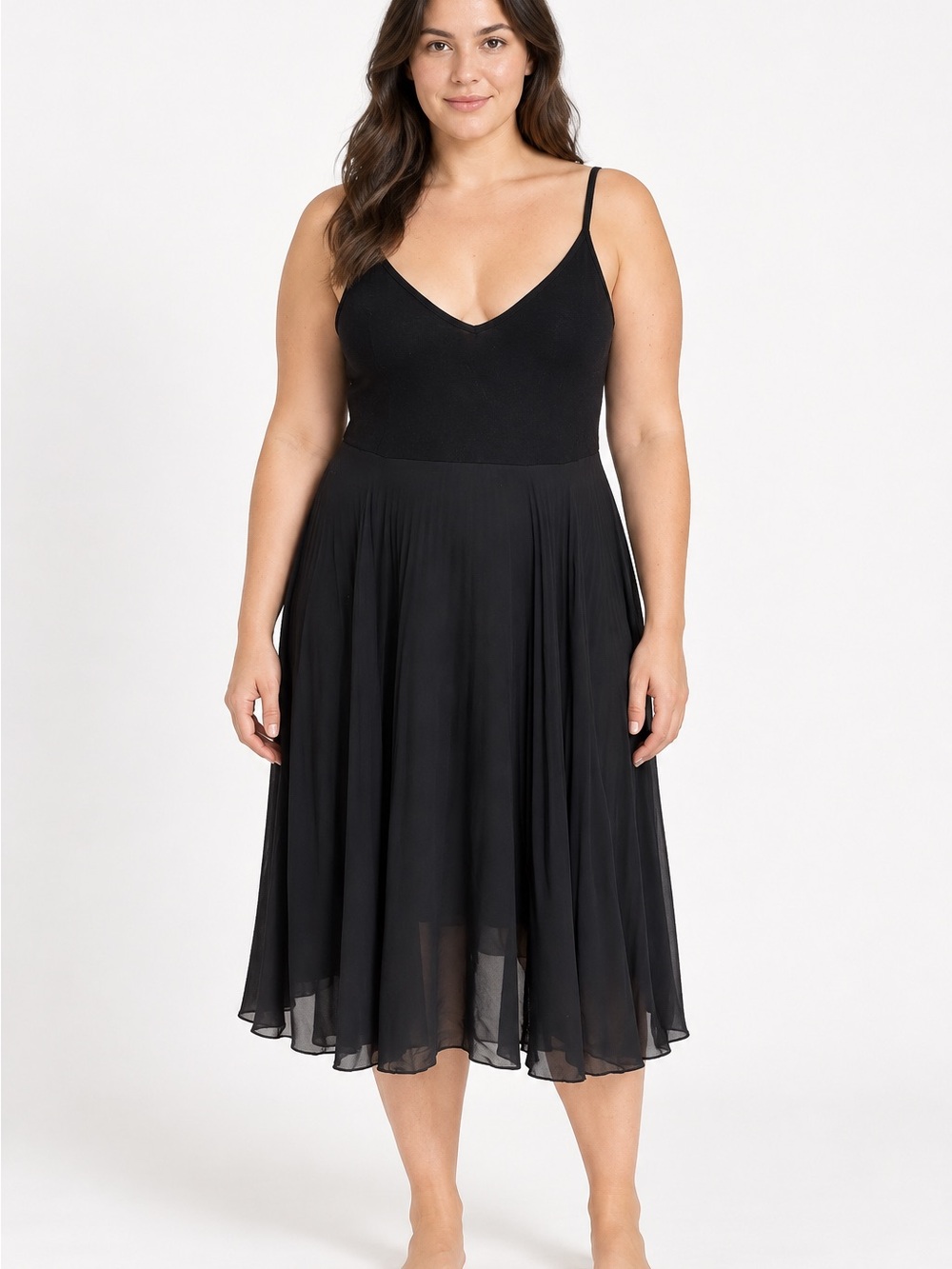 See You Monday Black V-Neck Spaghetti Strap Midi Slip Dress